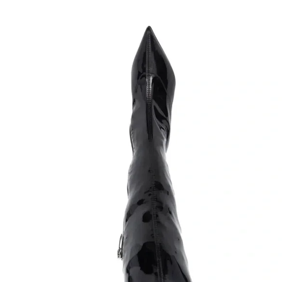 Sergio Rossi Halima pointed boots Over The Knee Black Paten Leather 37.5 NWB